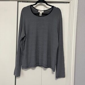 Talbots Womens XL Navy Blue White Striped Long Sleeve Crew Neck Topp